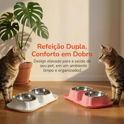 Foto do anúncio: Comedouro Elevado p/ Cães e Gatos - 2 Tigelas Inox - Inclinado