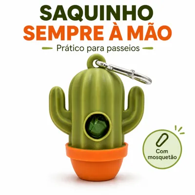 Foto do anúncio: Porta Saquinho Higiênico para Cachorro Formato Cacto com Mosquetão Dispenser Cata-Caca