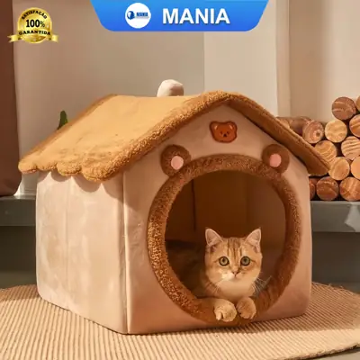 Foto do anúncio: Cama de gato tipo casinha, pelúcia macia, quente e confortável para gatos descansarem