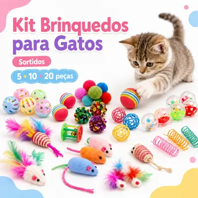 Foto do anúncio: Kit 5/10/20 Brinquedos Interativos para Gatos com Bolinhas, Ratinho