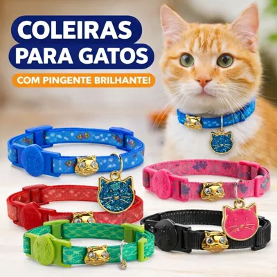 Foto do anúncio: COLEIRA PARA GATOS AJUSTÁVEL CONJ COM 1,2 OU 3 PEÇAS ELÁSTICA ANTI-ENFORCAMENTO RESISTENTE