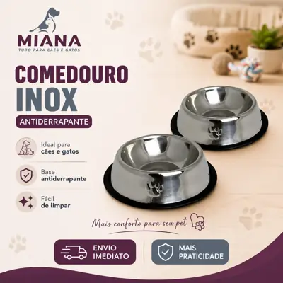 Foto do anúncio: Kit 2 Comedouro Tigela Inox POLIDO BASE ANTIDERRAPANTE Cães Cachorro