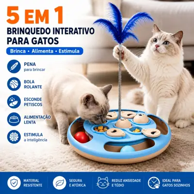 Foto do anúncio: Brinquedo Interativo para Gatos 5 em 1 Com Pena e Bola Rolante
