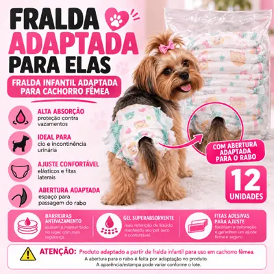 Foto do anúncio: Fralda Pet Fêmea Descartável Cachorro Segunda Linha Direto de Fábrica Econômica 12 UNIDADES
