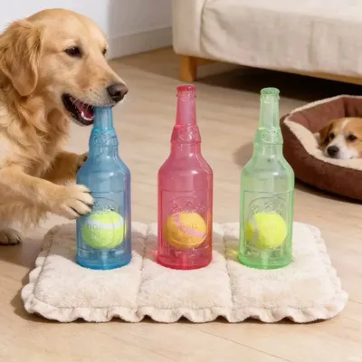 Foto do anúncio: Brinquedo Mordedor para Cachorro Garrafa com Bola de Tênis TPR Resistente Limpeza Dental Interativo