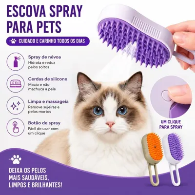 Foto do anúncio: Escova Vapor 3 em 1 Elétrica p/ Cães e Gatos - Remove Pelo, Massagem, Pente p/ Pelos