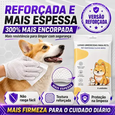 Foto do anúncio: Luvas Umedecidas Descartáveis Sem Água para Banho de Cachorro e Gato