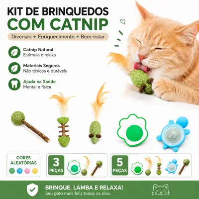Foto do anúncio: Kit 3/5 Brinquedos para Gatos com Catnip Natural - Mordedor Interativo