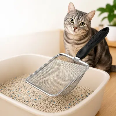 Foto do anúncio: Peneira Coletora Para Areia De Gato Em Aço Inox Pá Higiênica Pet
