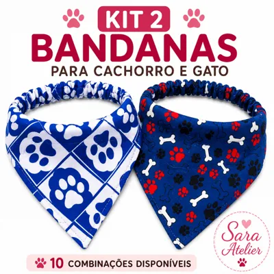 Foto do anúncio: Kit 2 Bandanas Pet com Elástico | Cachorro e Gato