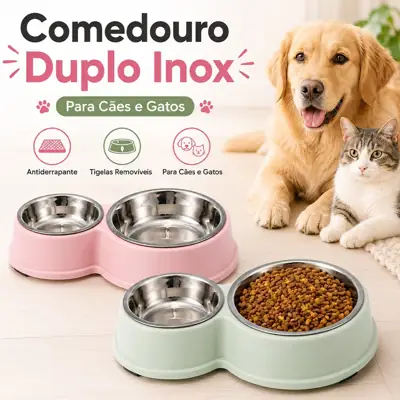 Foto do anúncio: Kit Comedouro Bebedouro Duplo Inox Para Cachorro Gato