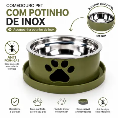 Foto do anúncio: Comedouro Pet Anti Formigas com Pote Inox Removível para Cachorro