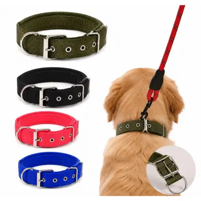 Foto do anúncio: Coleira de Nylon Dupla Camada de Forro Com Costura Reforçada Fivela de Metal Para Cachorro Grande Médio Porte
