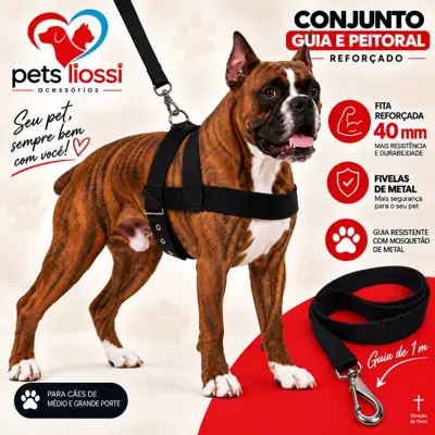 Foto do anúncio: Coleira peitoral mais guia passeio caes cachorro prte medio/grande