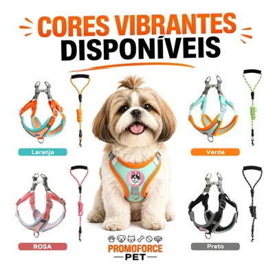 Foto do anúncio: Coleira Peitoral Cachorro Gato Cães Confortável Pequenos e Médios Reflexiva Kit Guia + Coleira Ajustável