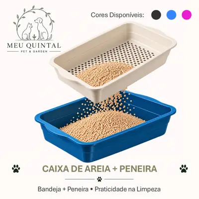 Foto do anúncio: Kit Caixa de Areia para Gatos Bandeja + Peneira Azul Rosa ou Preta
