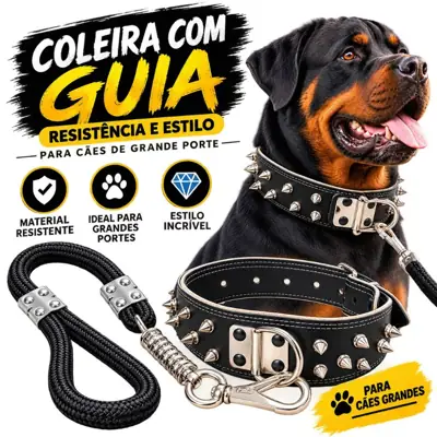 Foto do anúncio: Coleira Couro Legítimo Com Spikes Reforçada para Cachorros Grandes