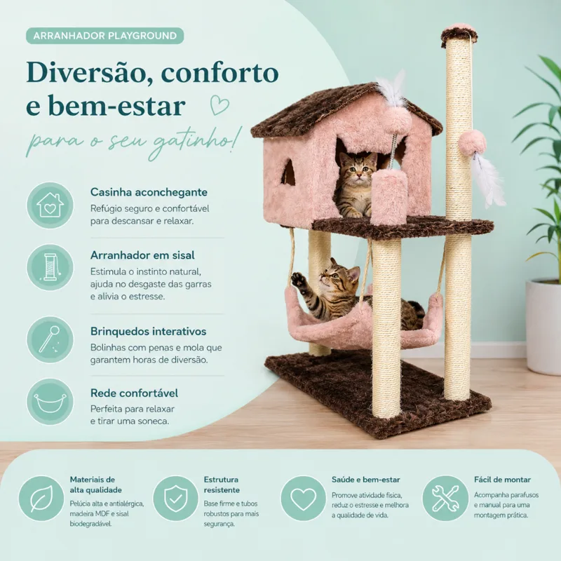 Foto do anúncio: Casa para Gatos com Rede e 2 Brinquedos